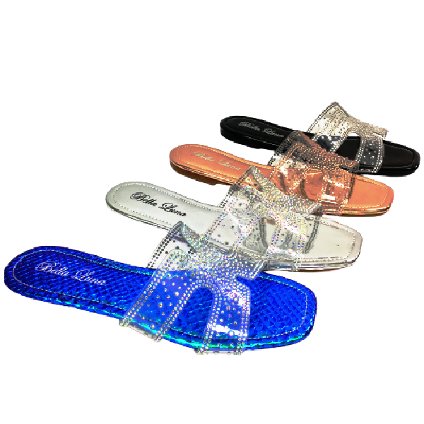 VIVI-02 - Slide Sandals With Rhinestones