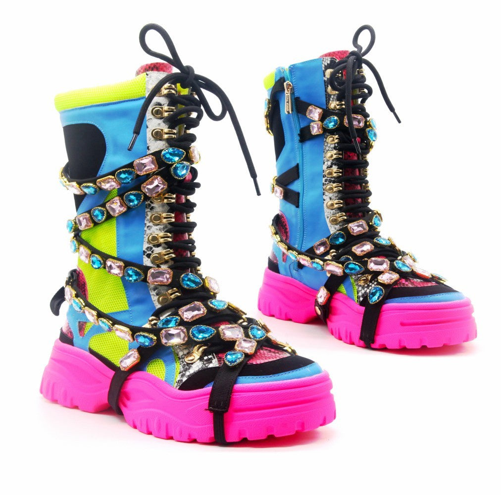 HIGH HOPES - Jeweled Platform Combat Fashion Boot