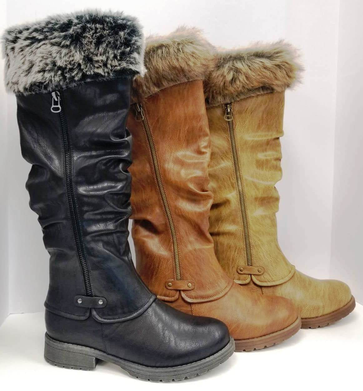 FRANKLYN-01KH Women's Side Zip Knee High Snow Boots - ShoeTimeStores