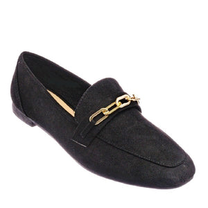 APPROACH-02 Penny Loafer Horsebit Gold Chain Almond Toe Women Shoes