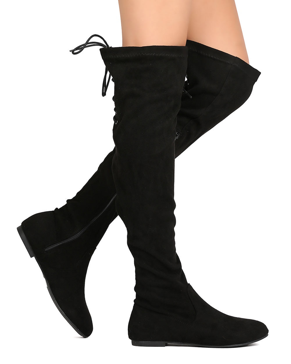 VICKIE-40 OK - black suede over the knee thigh high flat boots - ShoeTimeStores