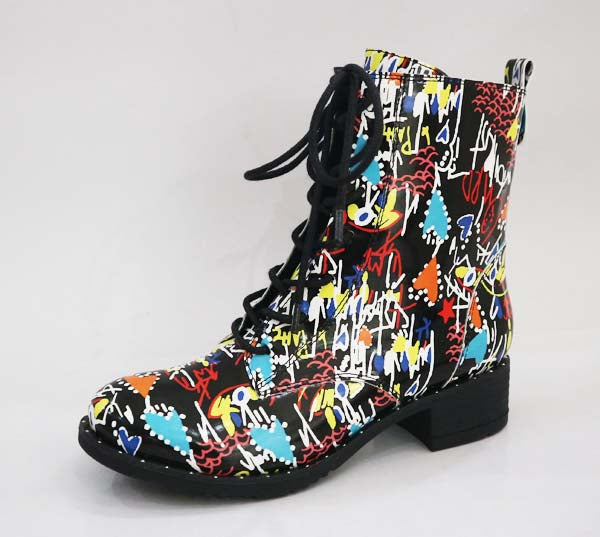 BONFIRE-01S Lace Up Square Low Heel Boots - ShoeTimeStores