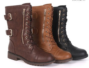 COMBAT Women's Lace Up Combat Boots - ShoeTimeStores
