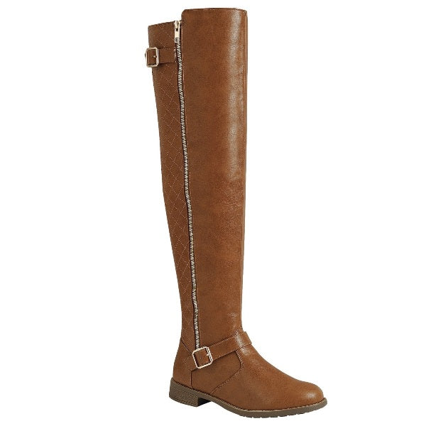 ELVA-43 Side Zip Dual Buckle Women's Riding Boots - ShoeTimeStores