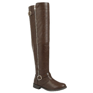 ELVA-43 Side Zip Dual Buckle Women's Riding Boots - ShoeTimeStores