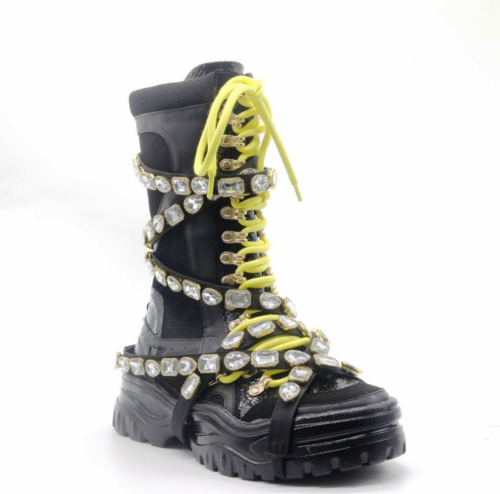 HIGH HOPES - Jeweled Platform Combat Fashion Boot
