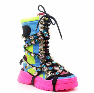 HIGH HOPES - Jeweled Platform Combat Fashion Boot