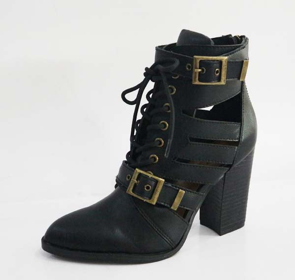 SHOWCASE-09M - lace up stacked chunky heel booties - ShoeTimeStores