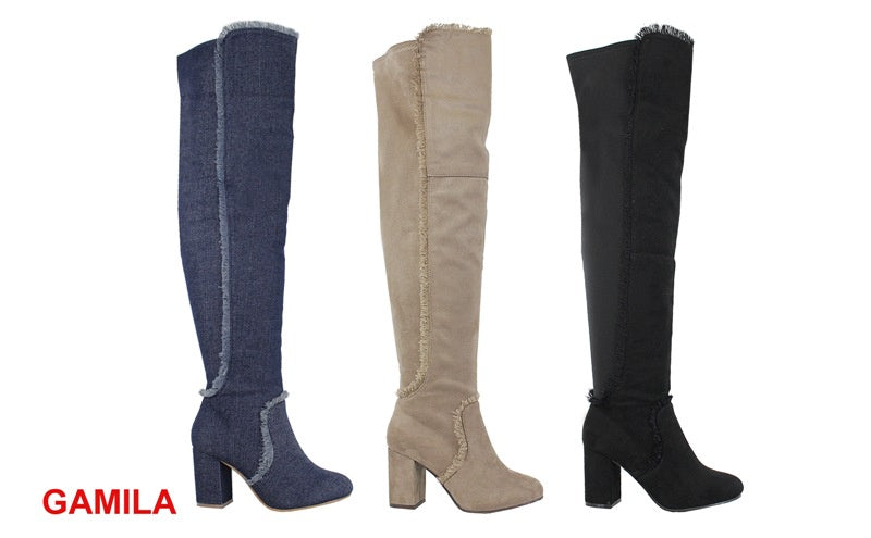 GAMILA Women's Knee High Block Heel Boots - ShoeTimeStores