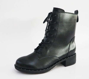 BONFIRE-01S Lace Up Square Low Heel Boots - ShoeTimeStores