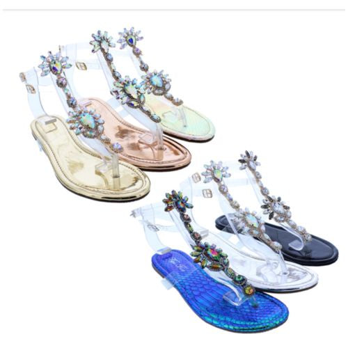 MARLO-9 Crystal Beaded Rhinestone Women's Flat Sandals - ShoeTimeStores